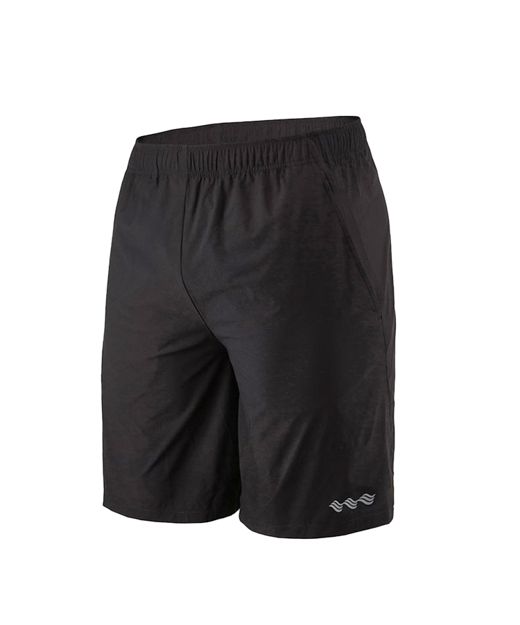 WaveWear black compression running shorts for men with elastic waistband and side pockets