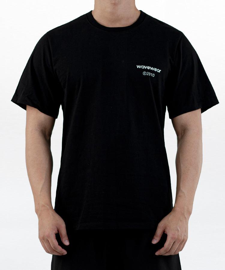 WaveWear men's athletic graphic t-shirt in black with white logo on chest short sleeves