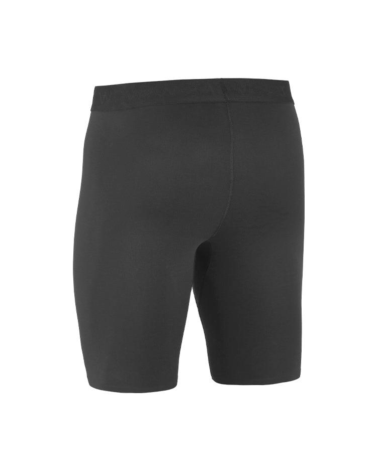 SL1 Flex-Support Compression Shorts back flat lay in black showing seamless back panel construction