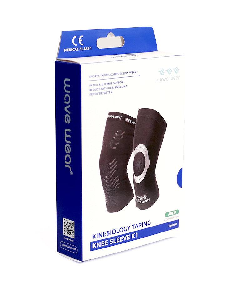 WaveWear kinesiology knee support sleeve black knee sleeve with compression and patella support