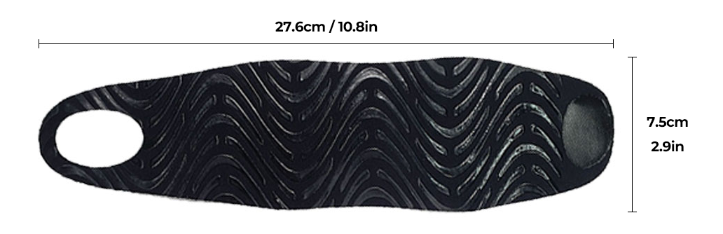 WaveWear black wrist kinesiology support wrap with textured grip and thumb hole measuring 27.6 cm by 7.5 cm