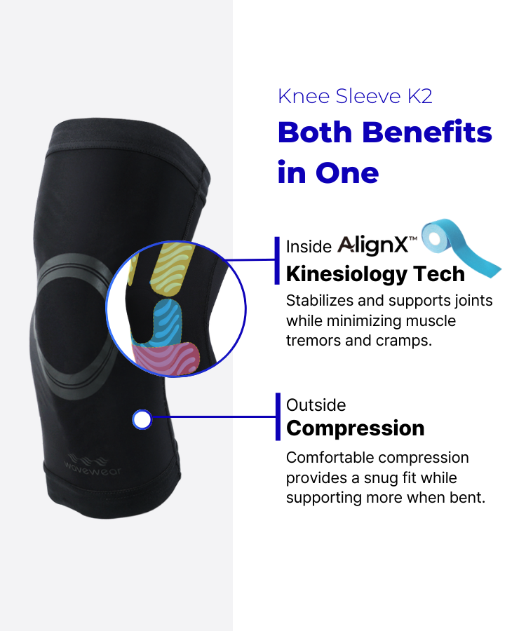 WaveWear knee compression sleeve for stability with AlignX Kinesiology Tech for joint support