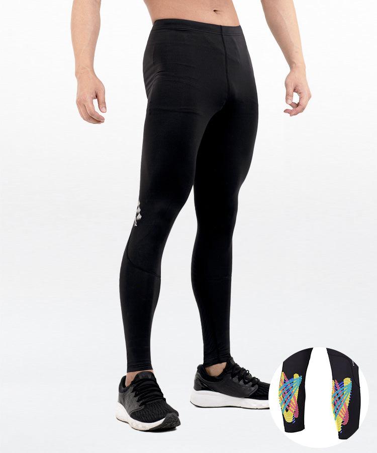 WaveWear black leggings designed as leg compression sleeves for runners with breathable fabric and sleek fit