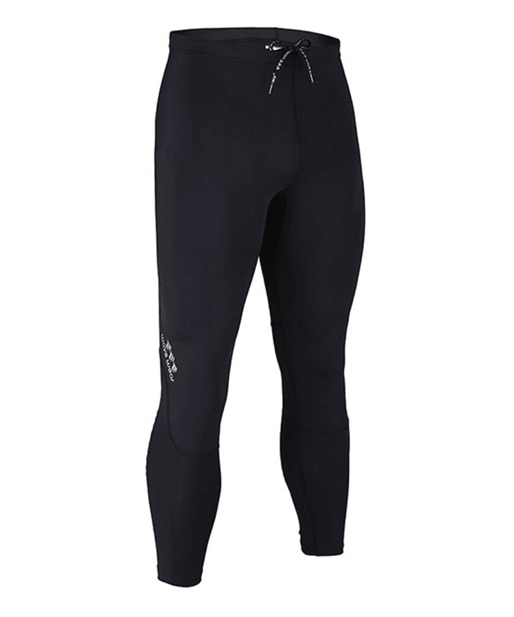 WaveWear black leggings featuring leg compression sleeves for runners with adjustable waist drawstring