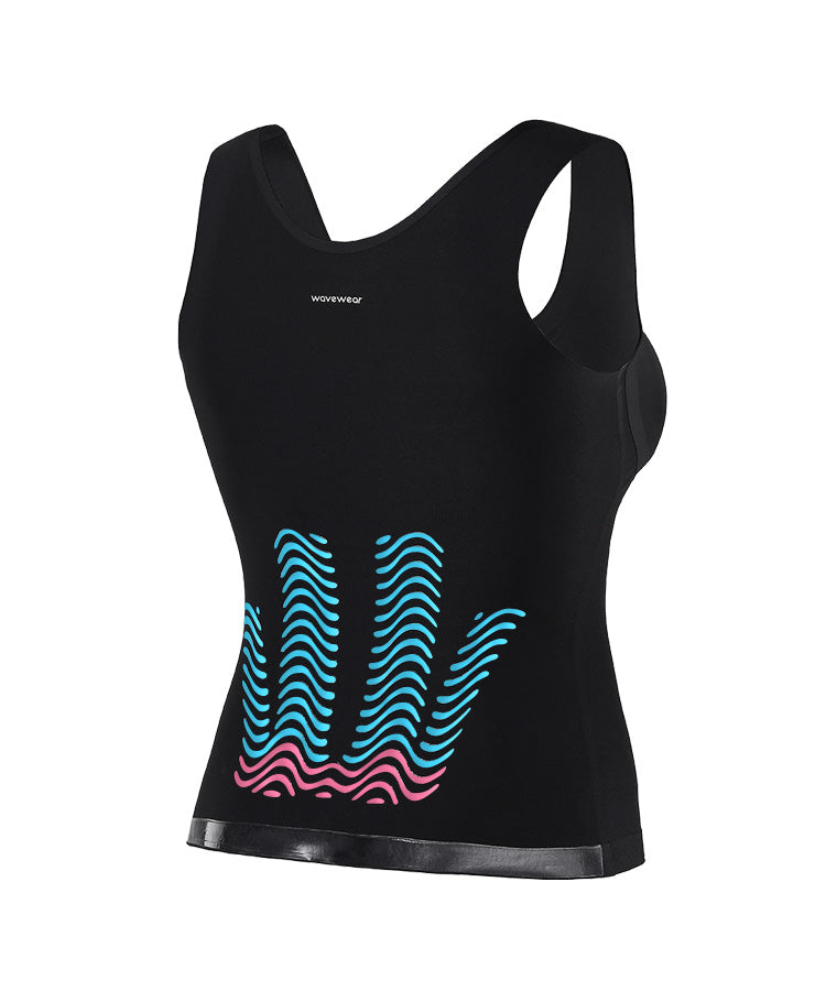 WaveWear black women's back support shapewear top with colorful wave design and sleeveless fit