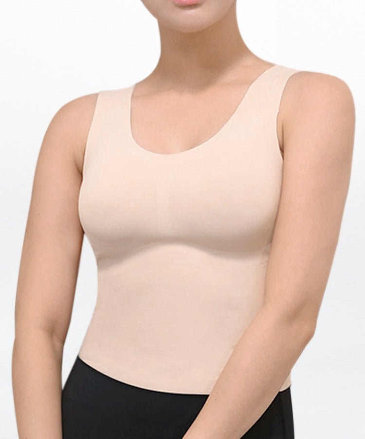 WaveWear women's back support shapewear top in beige with wide straps and smooth fit