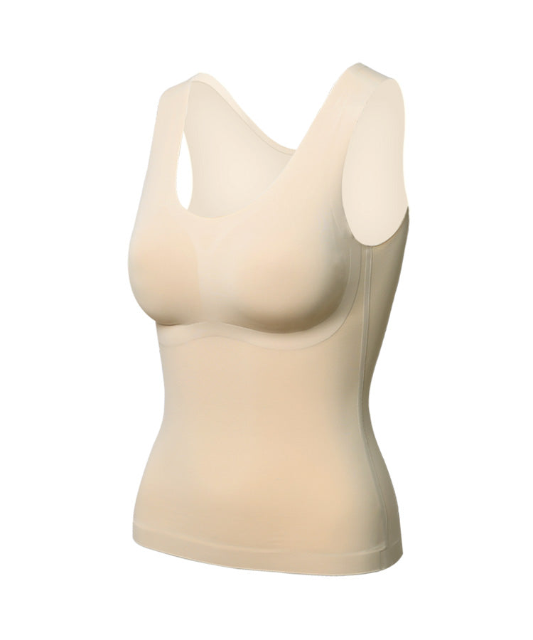 WaveWear beige women's back support shapewear tank top with seamless design for comfort