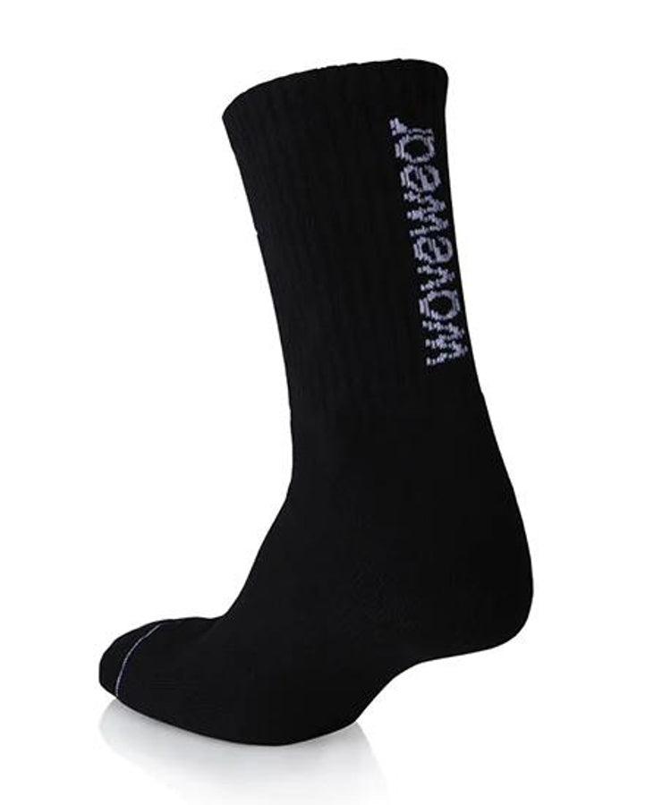 WaveWear black compression athletic socks with ribbed texture and logo on the side