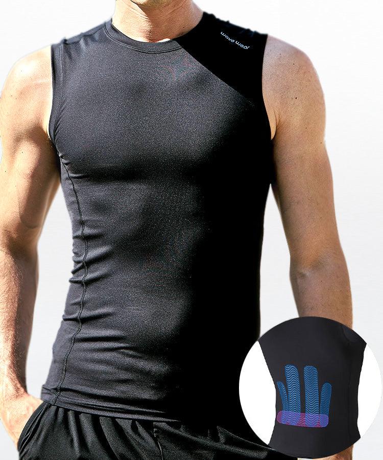 WaveWear men's compression sleeveless top in black with snug fit and muscle support
