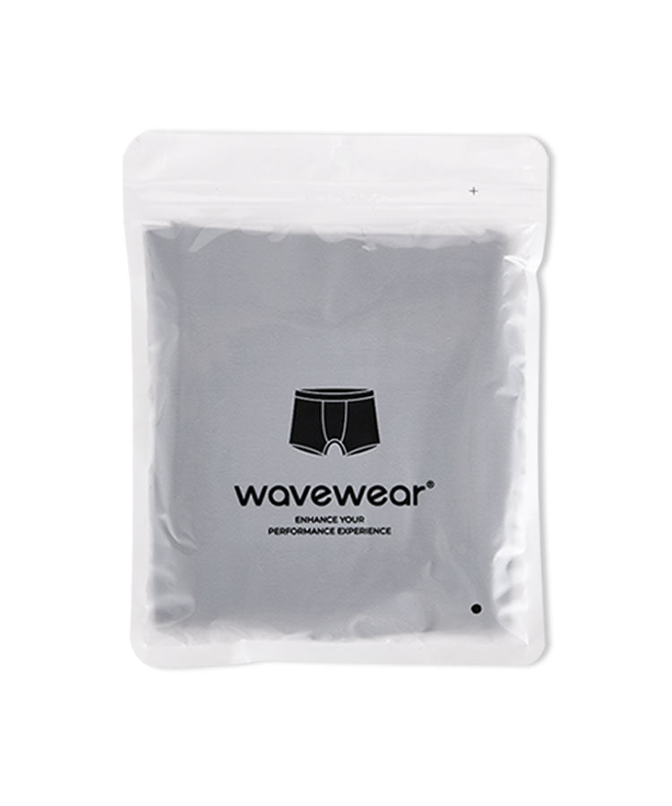 WaveWear comfortable athletic boxer briefs packaged in a resealable plastic bag for performance wear