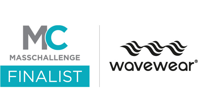 MassChallenge finalist badge and Wavewear logo representing best compression clothing for athletes