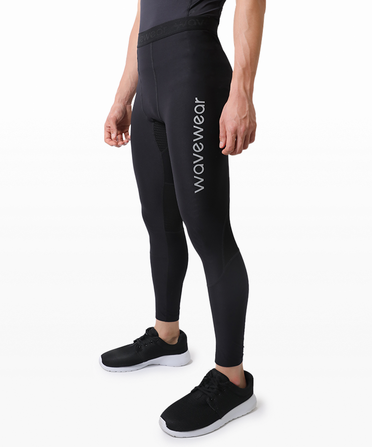 Side view of WaveWear L20 Hetite compression leggings showing WaveWear logo branding along the leg