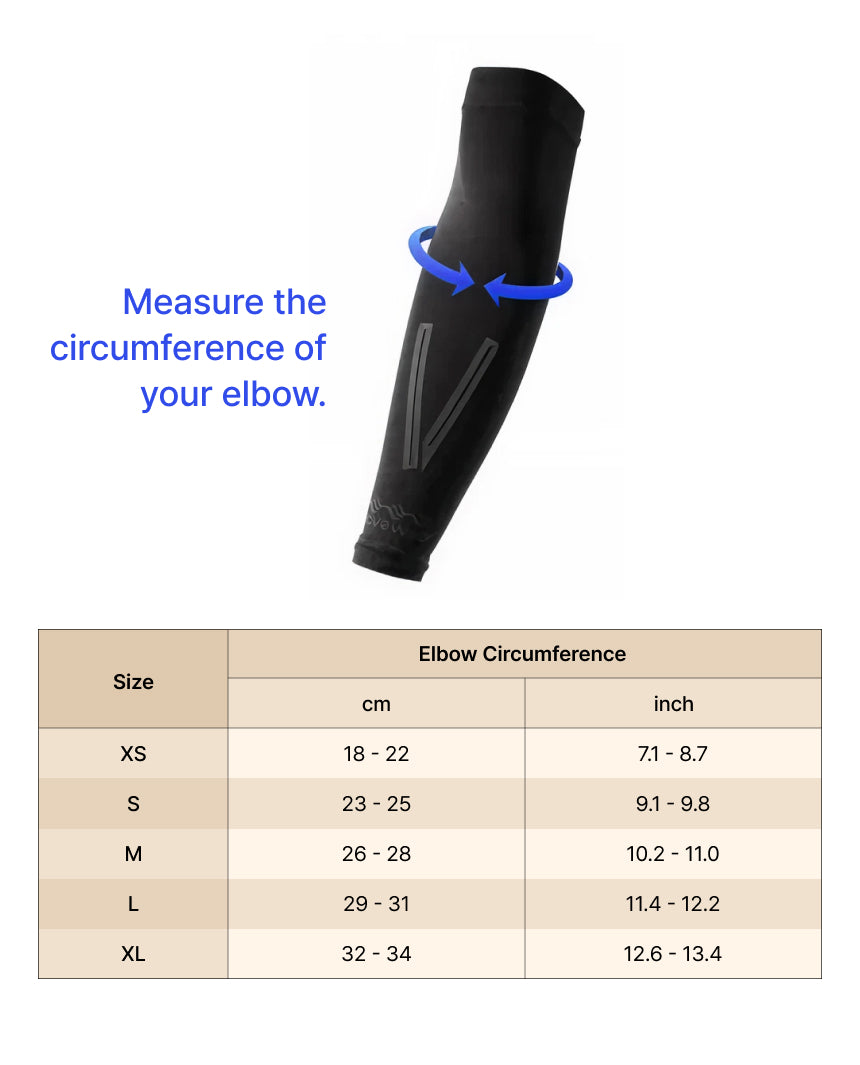 Tennis And Golfer's Elbow Kinesiology Compression Sleeve F1 size chart