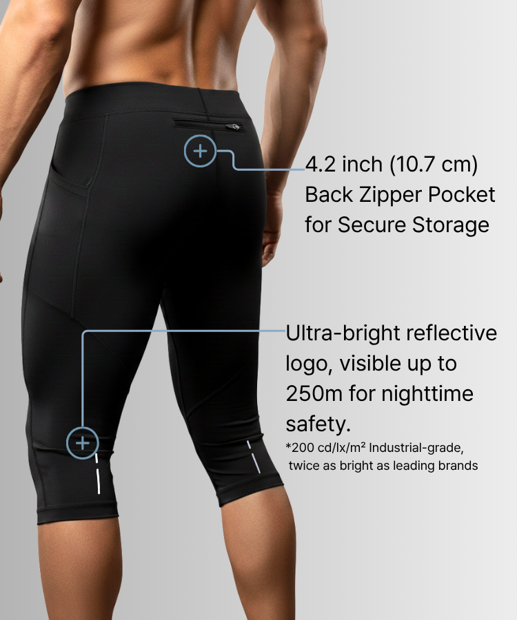 CL20 back view showing 4.2-inch back zipper pocket for secure storage and ultra-bright reflective logo for nighttime visibility