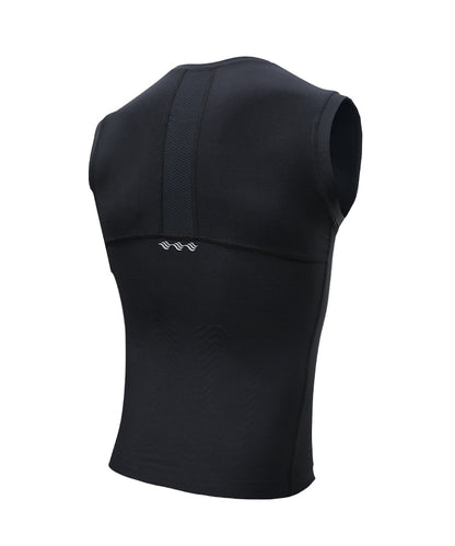 R10 Back Power Tape Compression Sleeveless Top back flat lay in black showing WaveWear logo and back taping panel zones