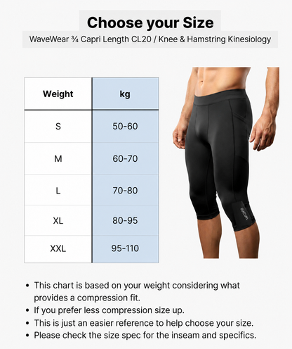 WaveWear CL20 3/4 Capri Compression Leggings with Knee & Hamstring Kinesiology Support for Men – product image 6