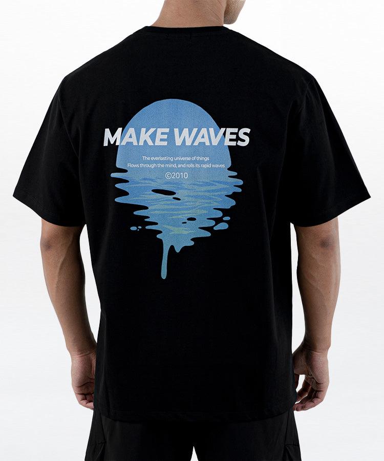 WaveWear Blue Moon performance shirt black with Make Waves blue moon graphic on back