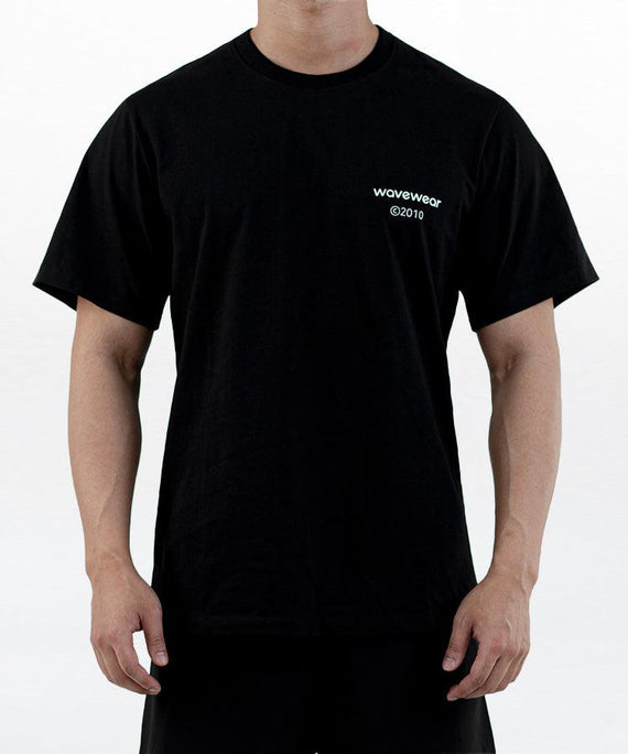 WaveWear black unisex Blue Moon performance shirt with short sleeves and logo on chest