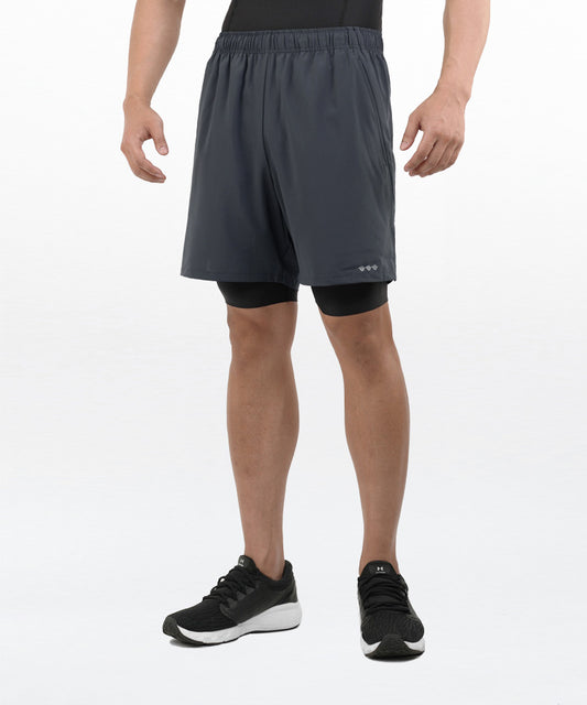 Men's Active Split Shorts in charcoal with black inner compression liner showing split-side mobility design