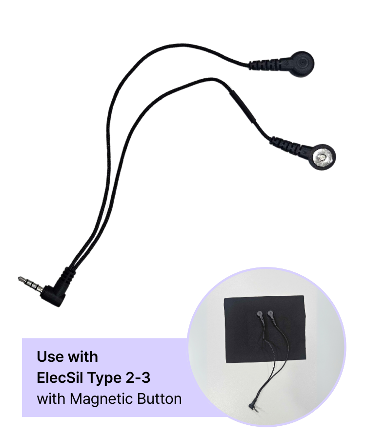 Wave Company conductive e-textile for recovery with magnetic button and ElecSil Type 2-3 connector cables