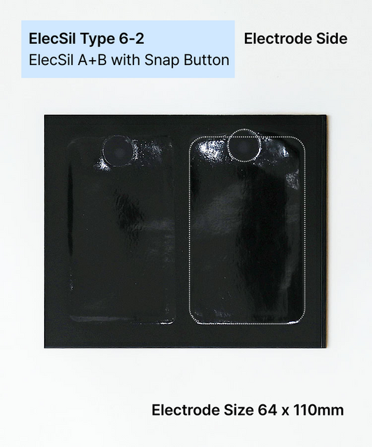 Wave Company ElecSil Type 6-2 conductive e-textile electrode with snap button and 64 x 110mm size