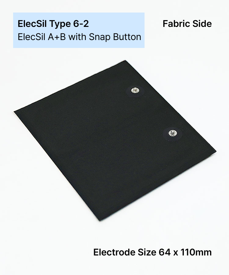 Wave Company ElecSil Type 6-2 conductive e-textile electrode with snap buttons on fabric side