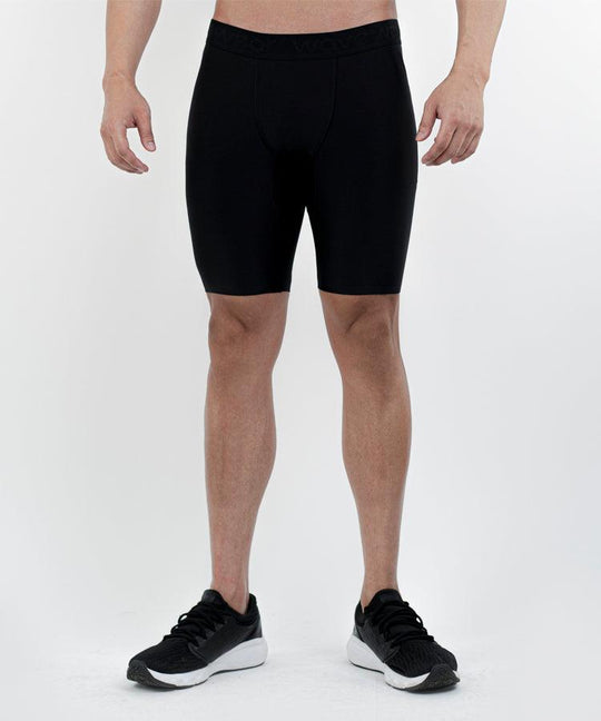 SL1 Flex-Support Compression Shorts front full legs view showing snug compression fit above knee