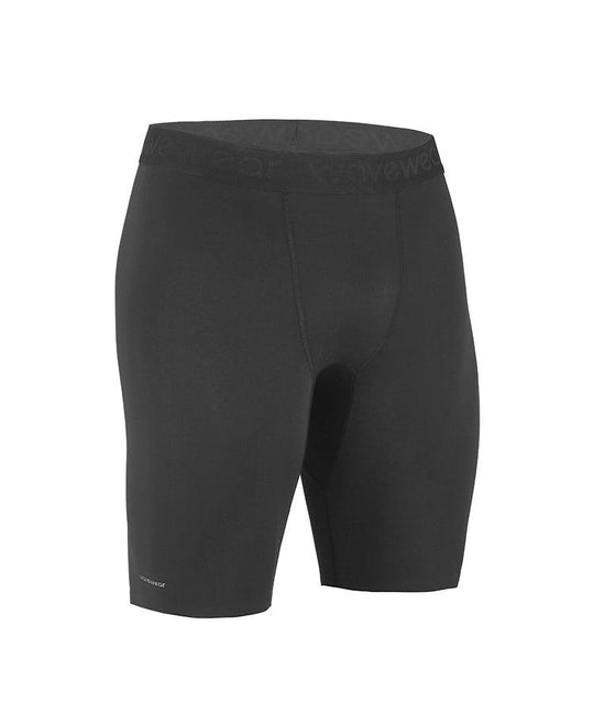 SL1 Flex-Support Compression Shorts front flat lay in black showing elastic waistband and WaveWear logo