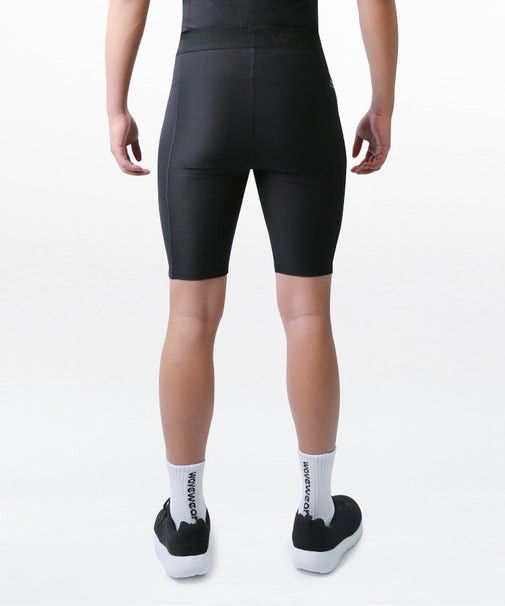 WaveWear men's compression shorts for running shown from the back in black tight fit