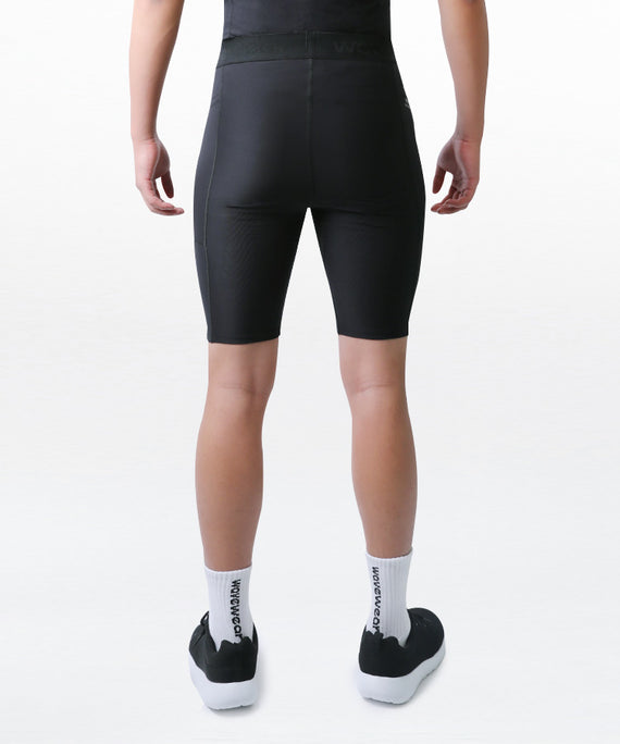 WaveWear men's compression shorts for running shown from the back in black tight fit