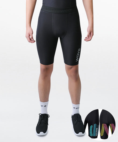 WaveWear men's compression shorts for running in black with logo and supportive fit