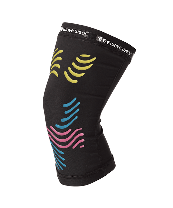 WaveWear black leg sleeve with colorful wave patterns kinesiology knee support sleeve