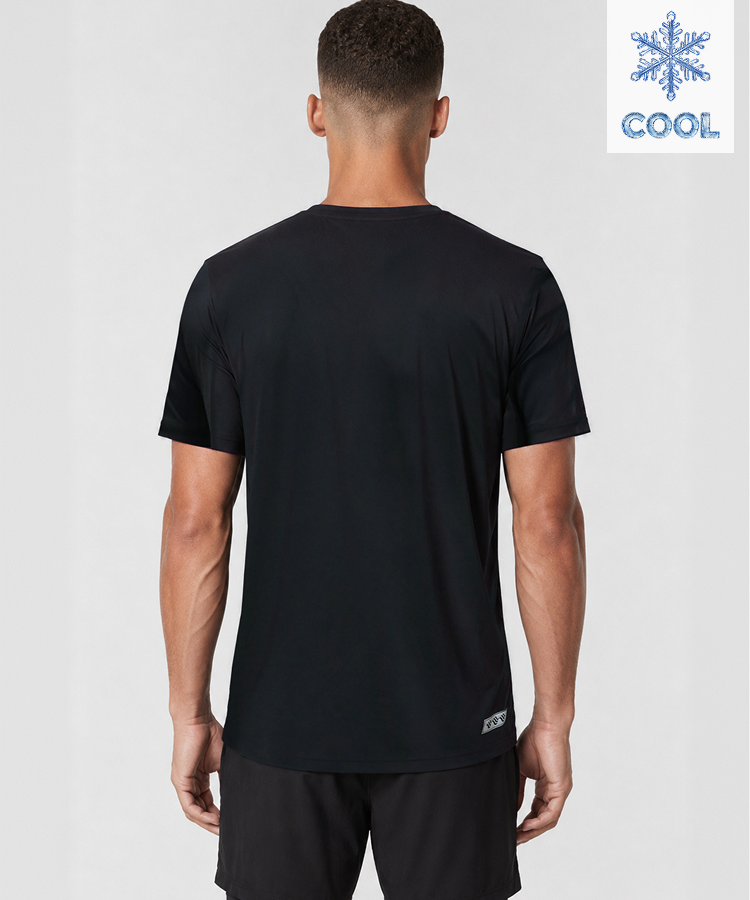 Model wearing the black FROST Cooling T-Shirt, back view