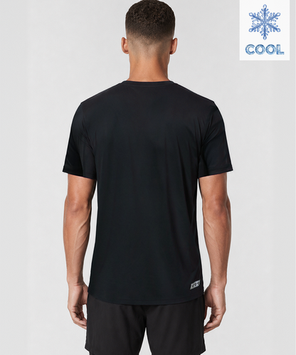 Model wearing the black FROST Cooling T-Shirt, back view