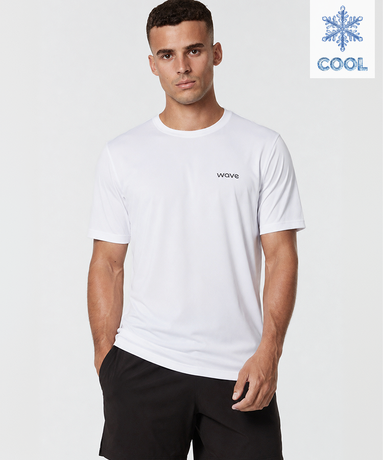 Model wearing the white FROST Cooling T-Shirt, front view