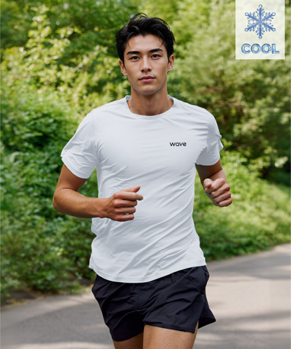 Man running outdoors in the white FROST Cooling T-Shirt