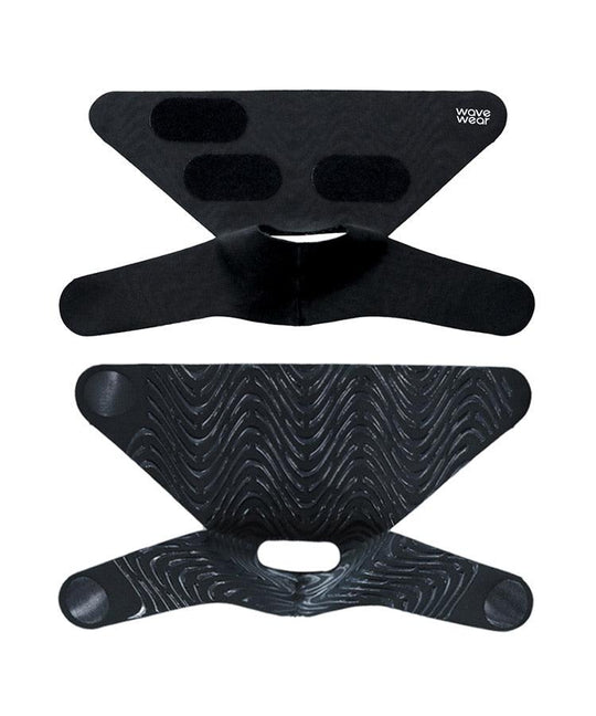 Black A1 ankle X-strap flat lay showing Velcro closure inside and kinesiology wave pattern outside