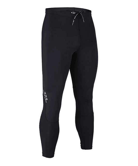 WaveWear black leggings featuring leg compression sleeves for runners with adjustable waist drawstring