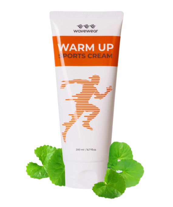 WaveWear Warm Up Sports Cream in a 200ml tube, muscle warming cream for performance with a minty freshness
