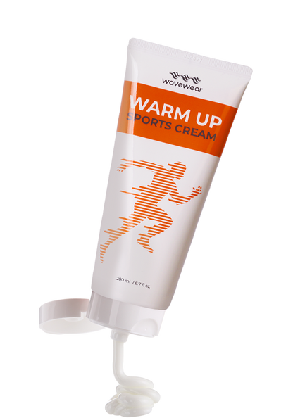 WaveWear Warm Up Sports Cream in a tube, promoting muscle warming cream for performance