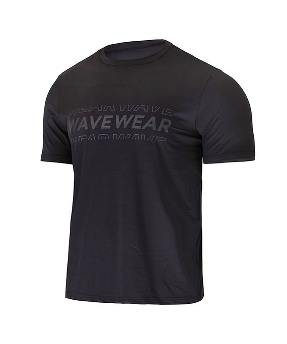 WaveWear black performance short-sleeve athletic top with branded logo on chest