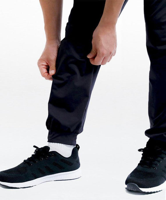 WaveWear black compression joggers for men with cuffed ankles and athletic fit