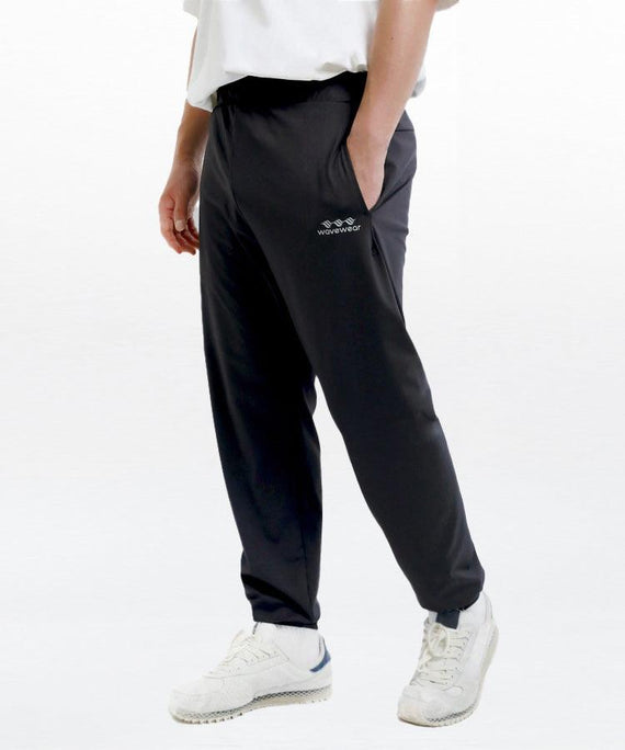 WaveWear black compression joggers for men with side pockets and elastic cuffs