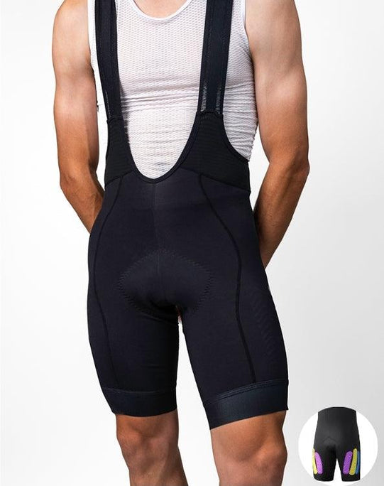 WaveWear black compression cycling shorts for men with suspenders shown from the back