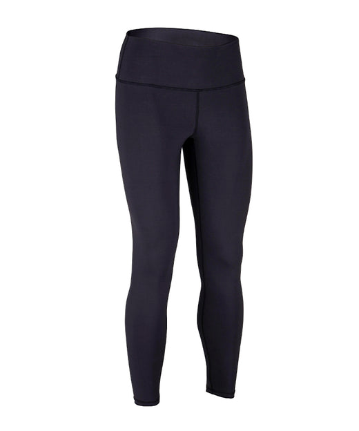 Zen Workout Compression Leggings Y1 flat lay side front view in black showing high waist design, full-length silhouette, and compression fabric